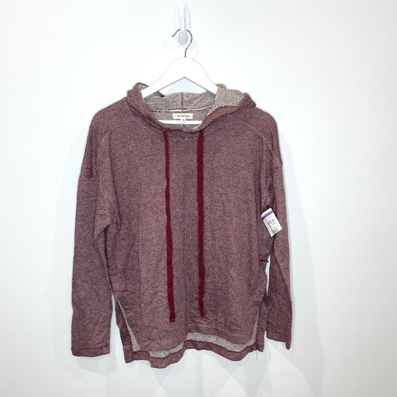 Max Studio Striped Hooded High/Low Tunic Burgundy - Picture 2 of 7